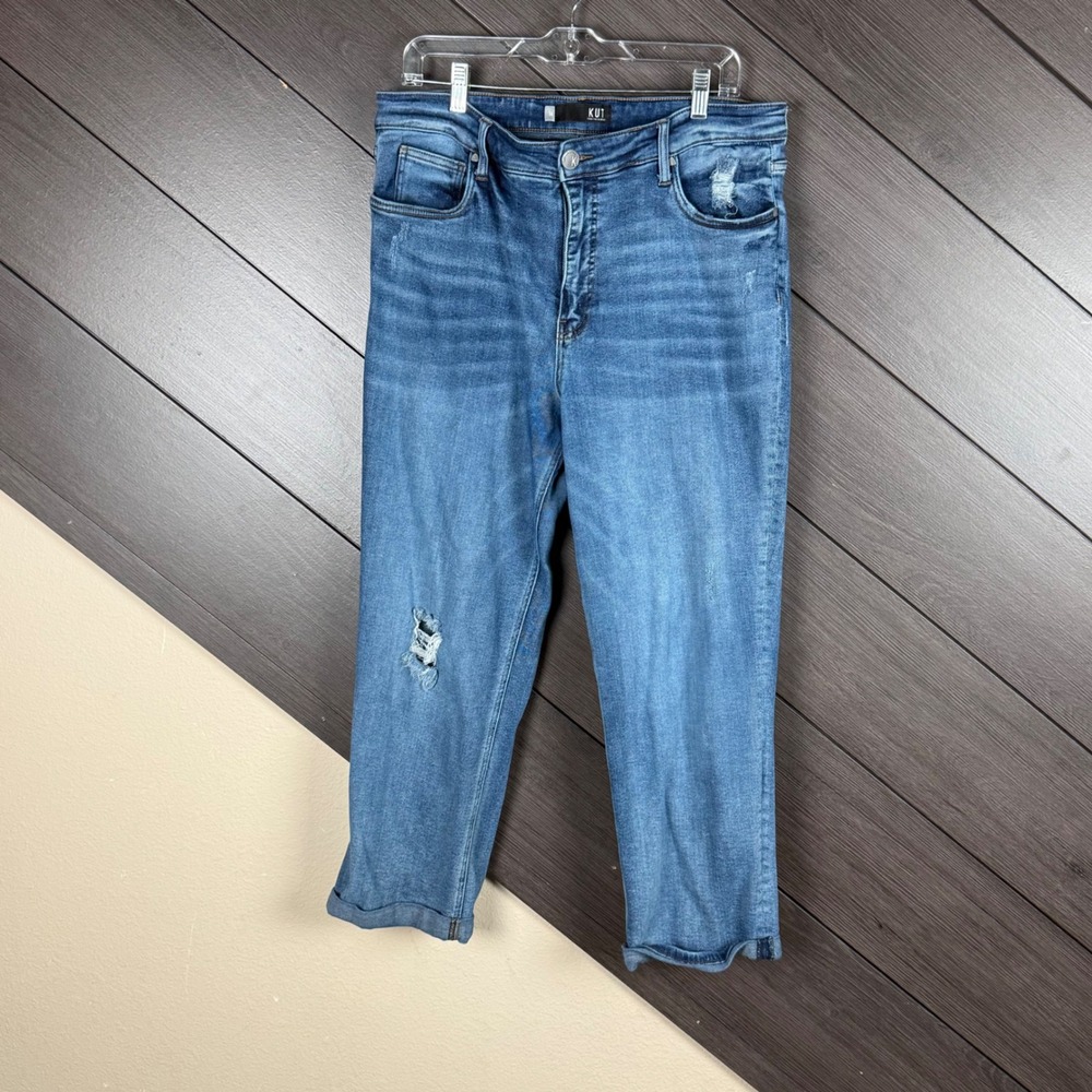 KUT From The Kloth Women's 14 Rachel Fab Ab Mom Jeans Distressed Cropped